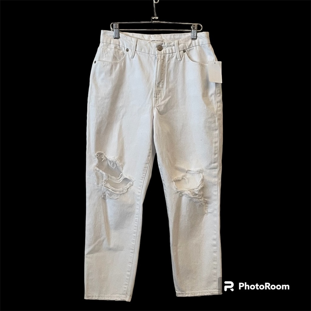 Good American Good Boy Crop White Denim Jeans Size 4/27 NWT